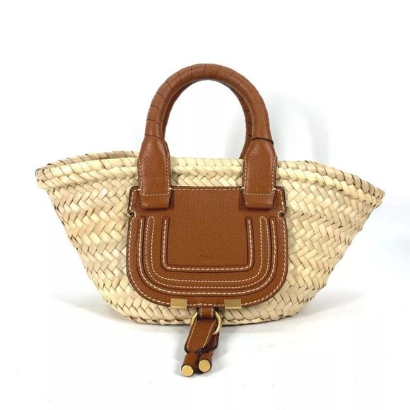 Chloe Hand Bag MARCIE Basket bag Tote Bag straw / Leather Beige/Brown - Picture 1 of 14